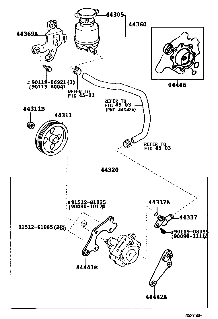 Toyota CAMRY 叶片泵和储油罐(动力转向) EPC diagram — 452750F