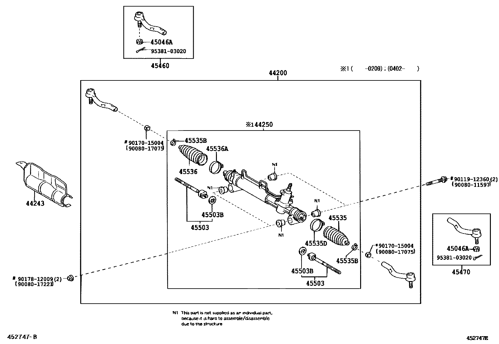 Toyota CAMRY 前转向齿轮和连杆 EPC diagram — 452747E