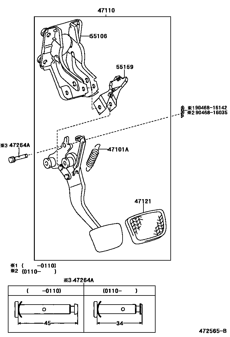 Toyota CAMRY Brake Pedal & Bracket EPC diagram — 472565B