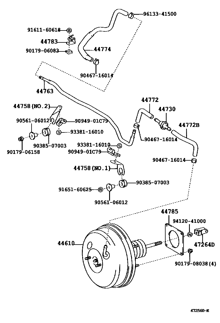 Toyota CAMRY 制动助力器和真空管 EPC diagram — 472560E