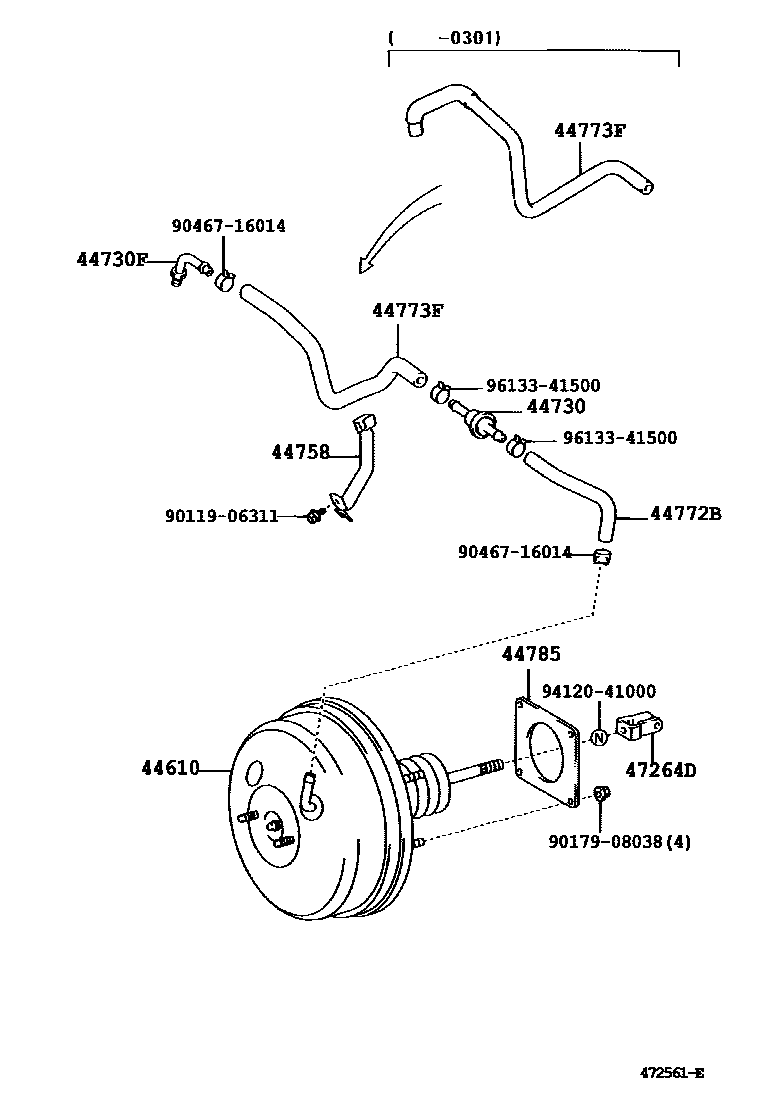 Toyota CAMRY 制动助力器和真空管 EPC diagram — 472561E