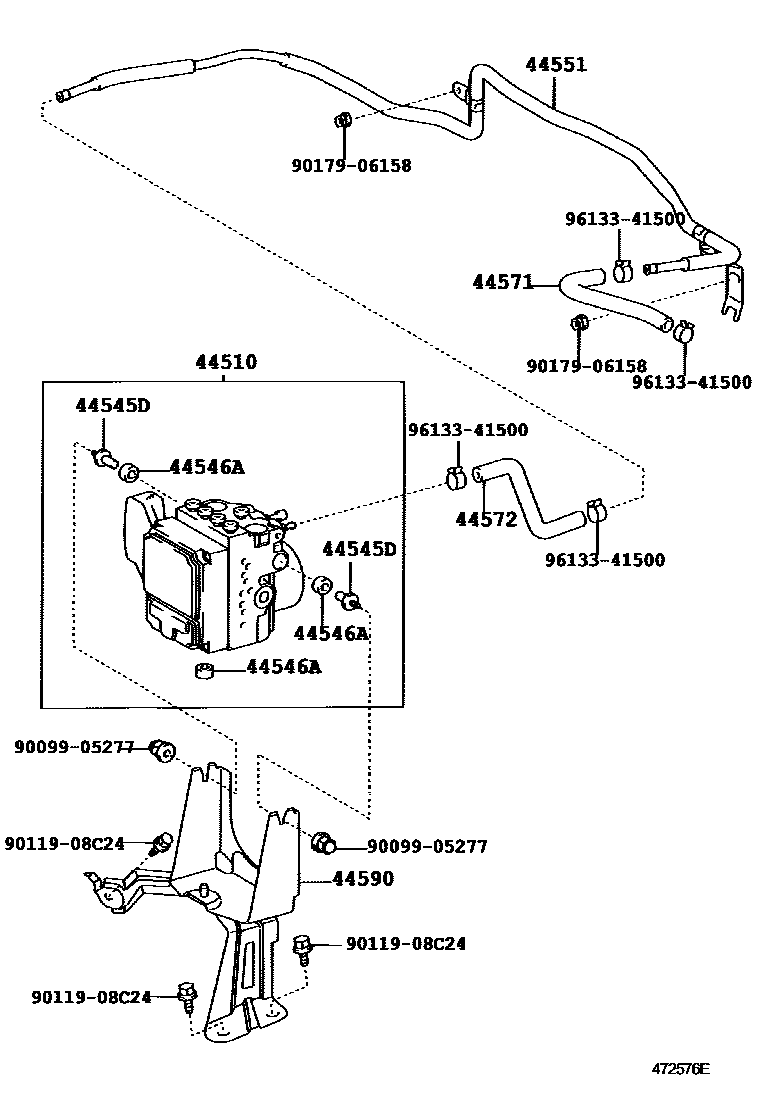 Toyota CAMRY 制动配管和卡箍 EPC diagram — 472576E