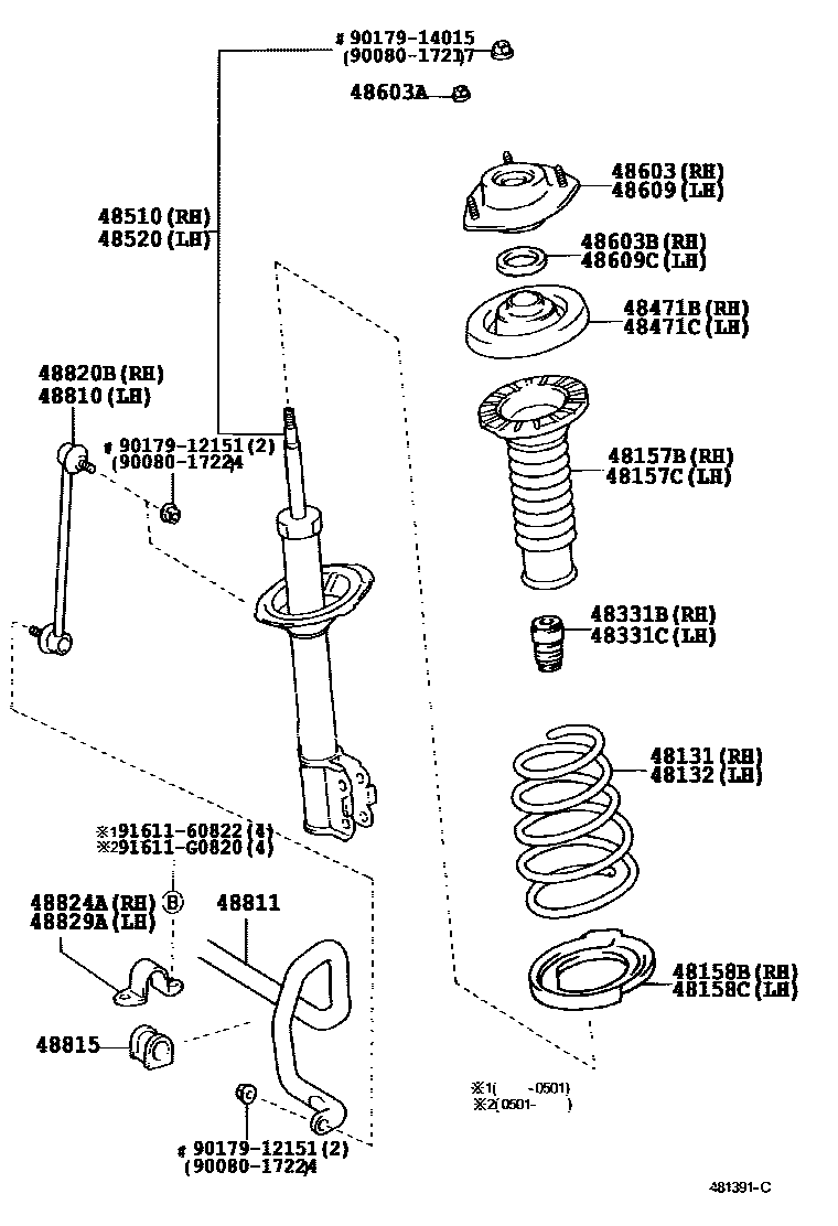 Toyota CAMRY Front Spring & Shock Absorber EPC diagram — 481391C