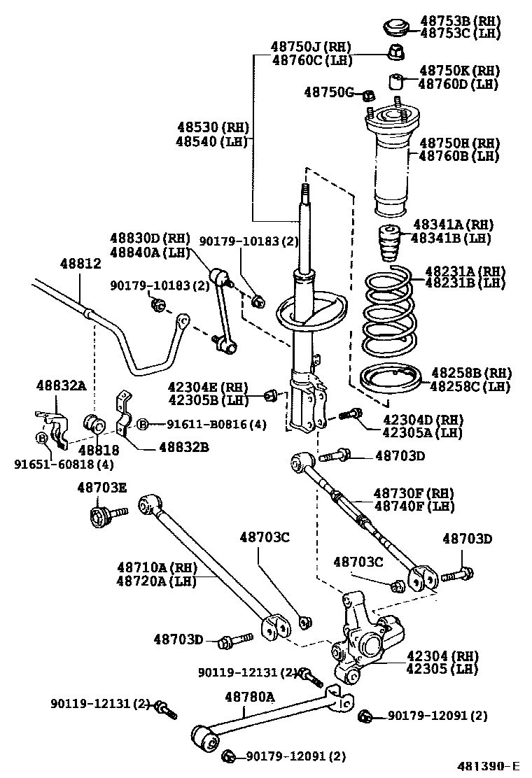Toyota CAMRY Rear Spring & Shock Absorber EPC diagram — 481390F