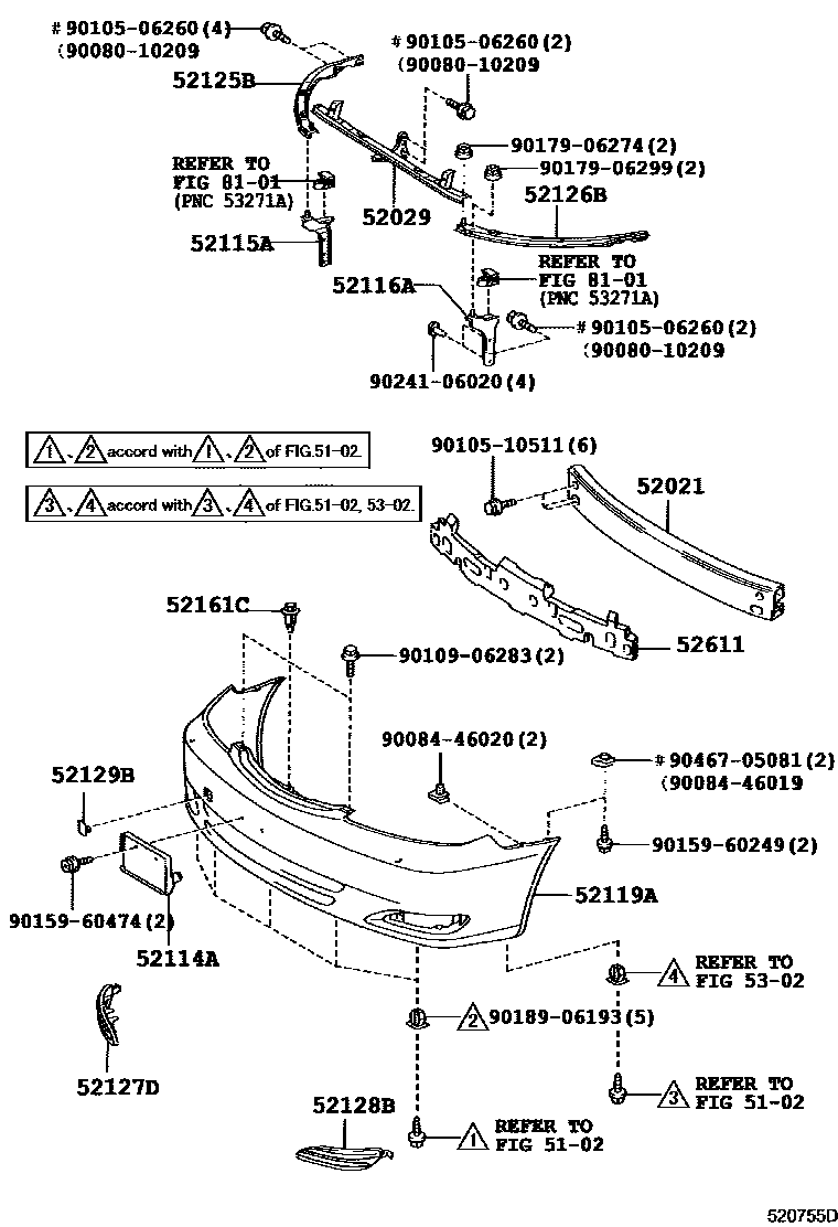 Toyota CAMRY 前保险杠及附件 EPC diagram — 520755D