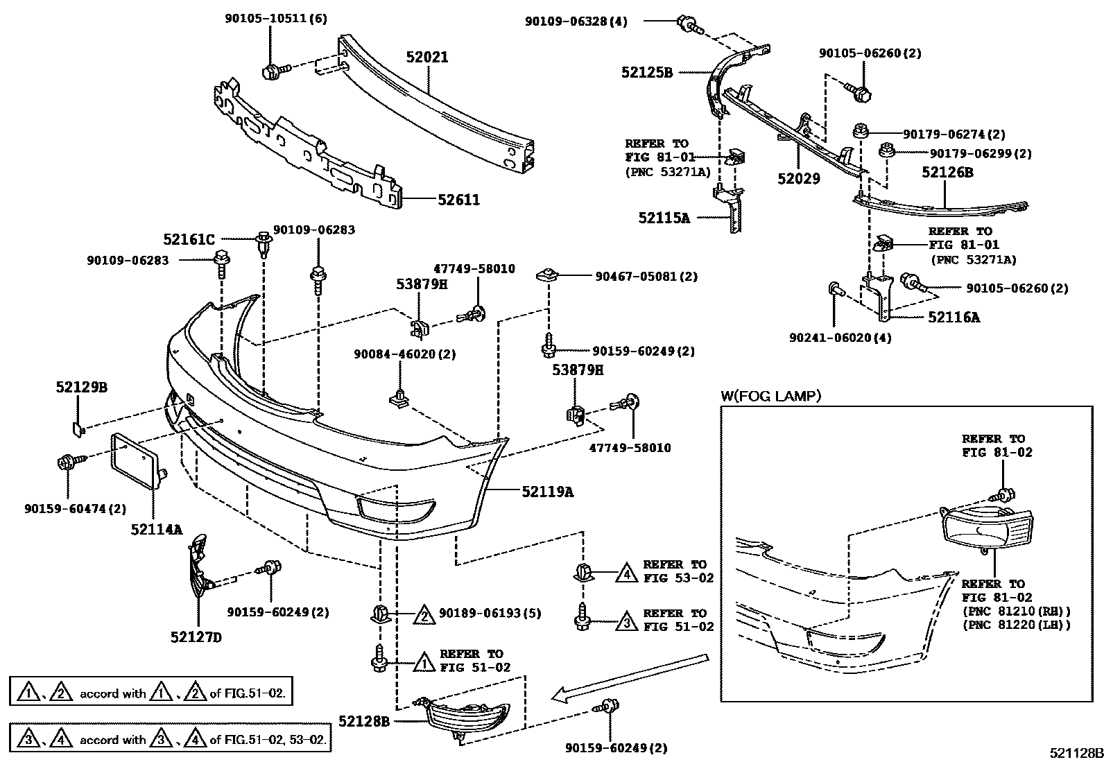Toyota CAMRY 前保险杠及附件 EPC diagram — 521128B