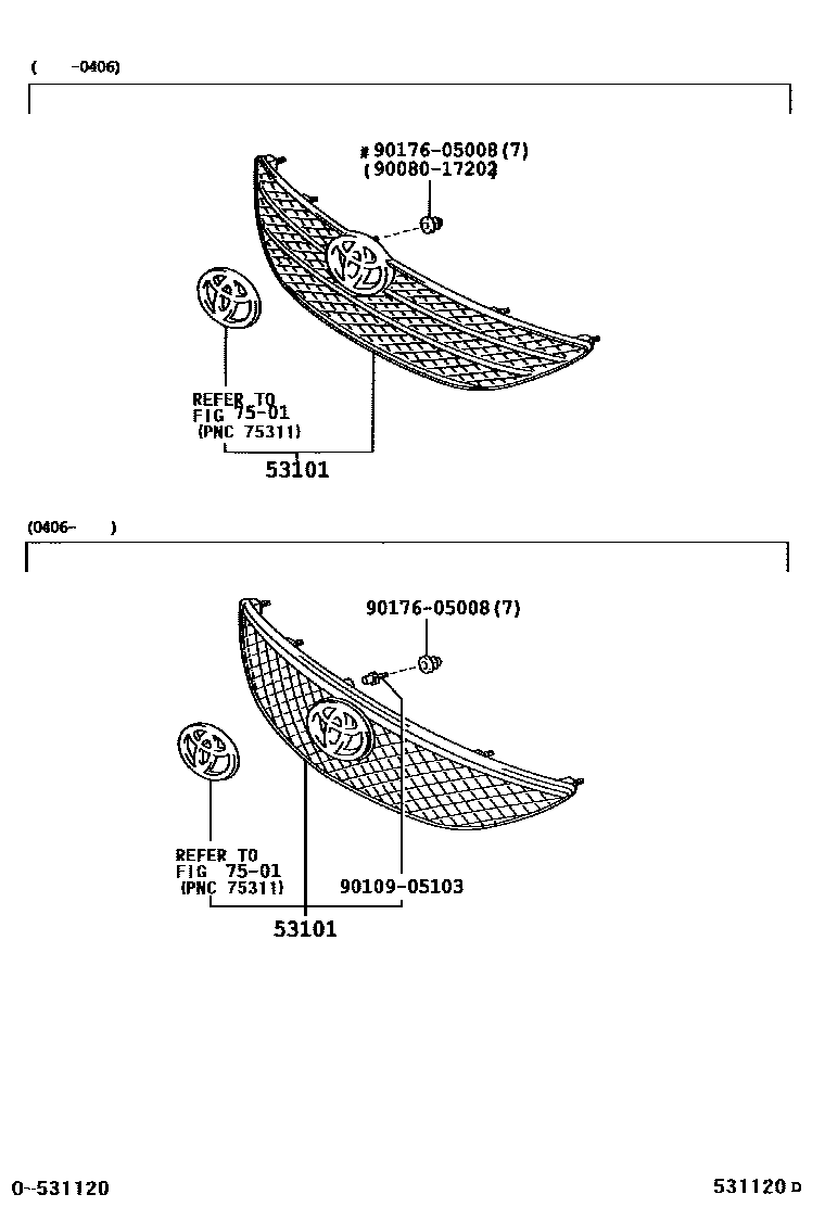 Toyota CAMRY radiator grille EPC diagram — 531120D
