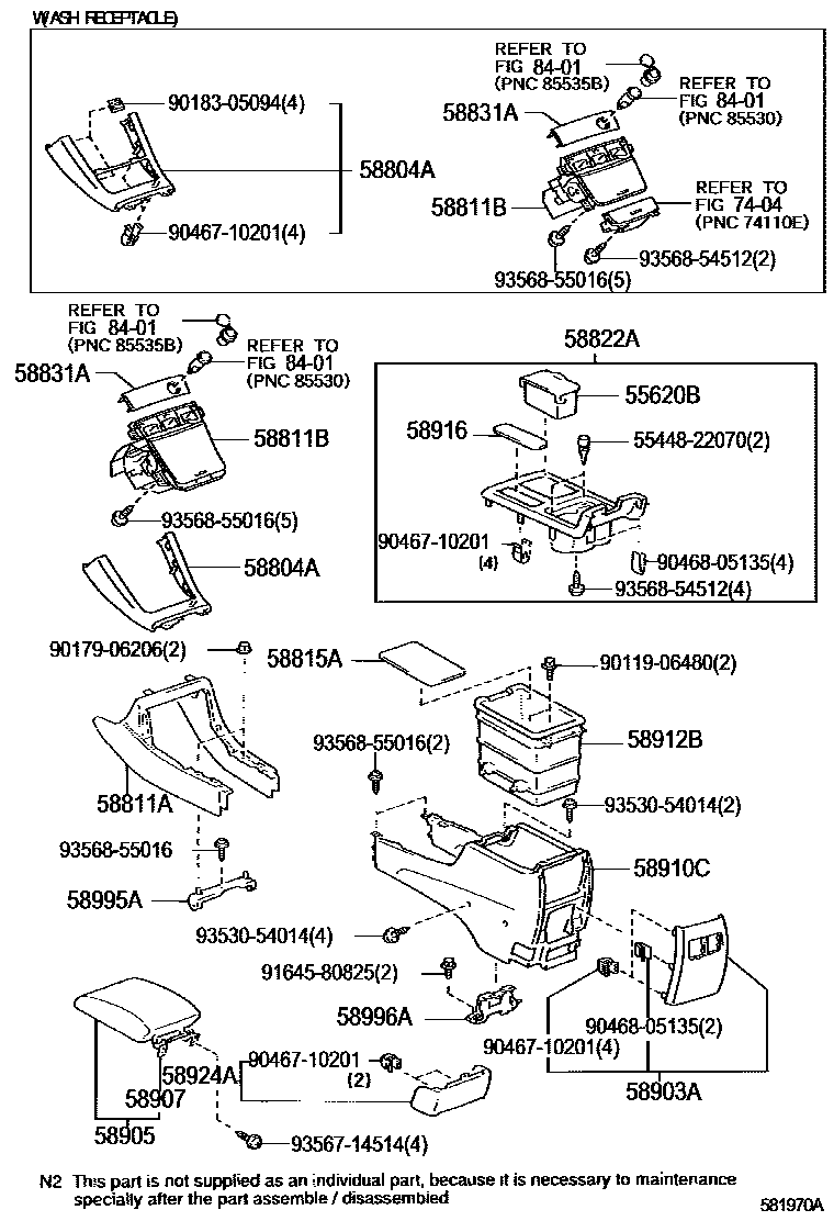 Toyota CAMRY 中央扶手箱和支架 EPC diagram — 581970A