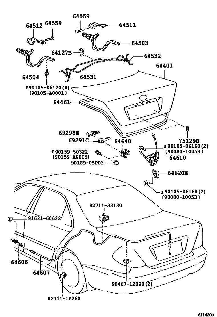Toyota CAMRY 行李箱门和行李箱锁 EPC diagram — 611420D