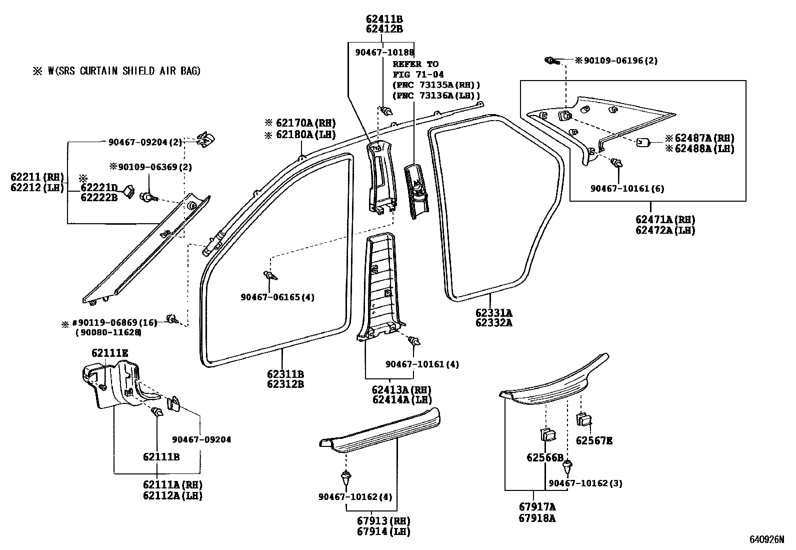 Toyota CAMRY 内饰板和车门防水胶条 EPC diagram — 640926N