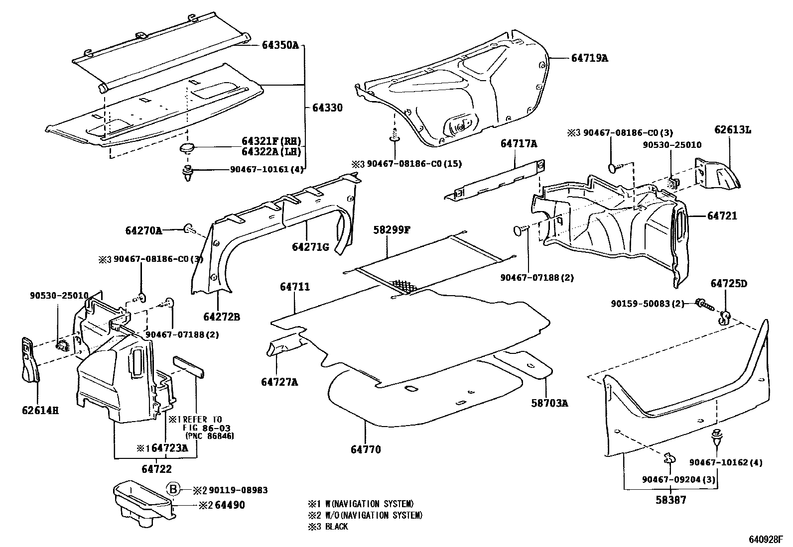 Toyota CAMRY 杂物箱板和行李箱垫 EPC diagram — 640928F