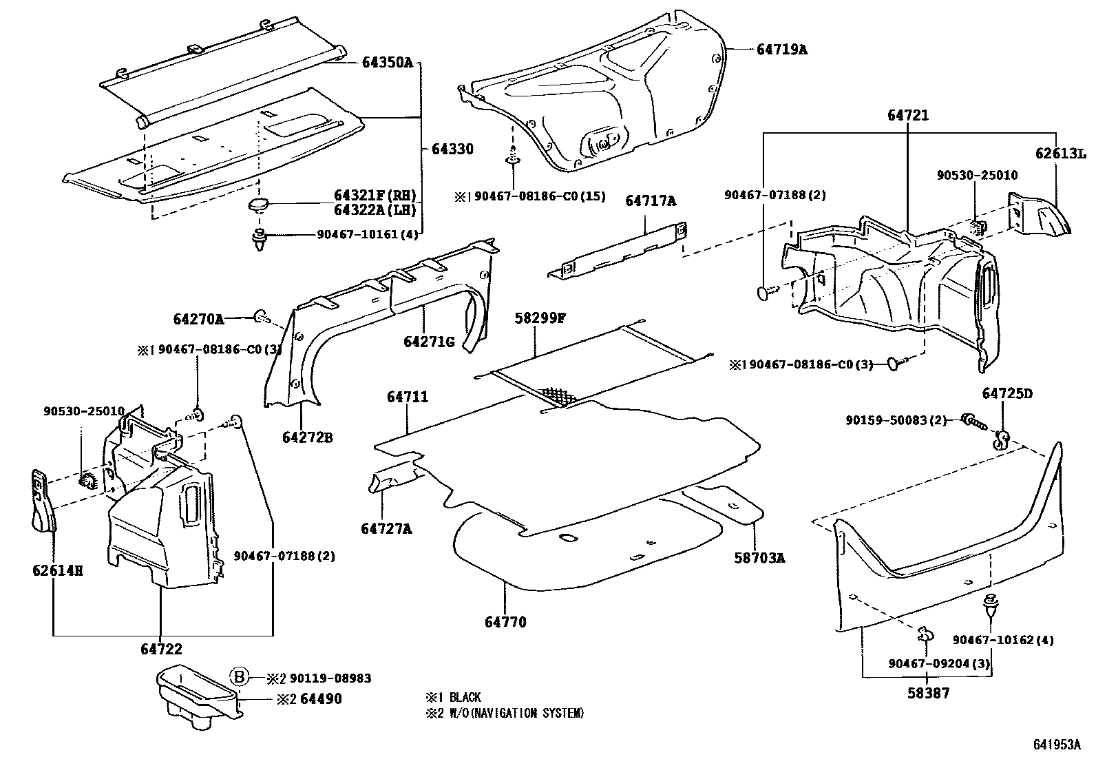 Toyota CAMRY 杂物箱板和行李箱垫 EPC diagram — 641953A