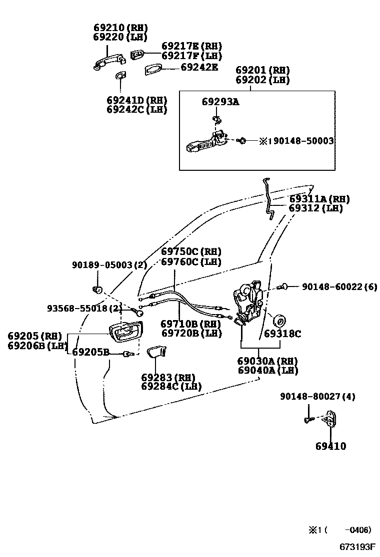 Toyota CAMRY 前门锁和车门把手 EPC diagram — 673193F