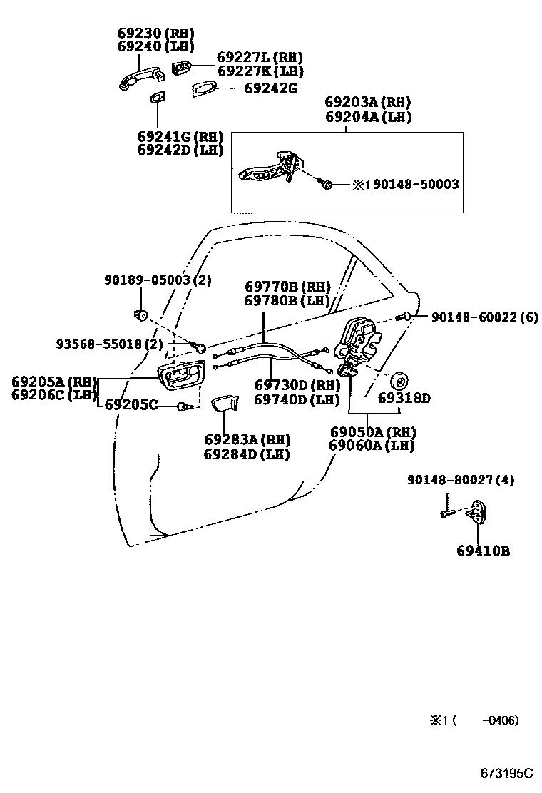 Toyota CAMRY 后门锁和后门把手 EPC diagram — 673195C