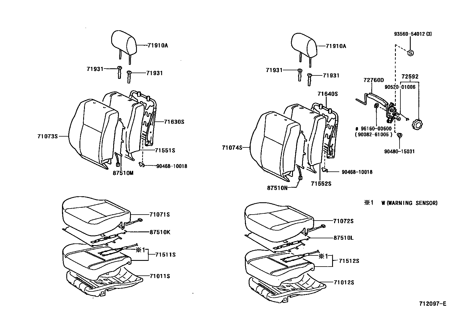 Toyota CAMRY 前排座椅和座椅滑轨 EPC diagram — 712097E