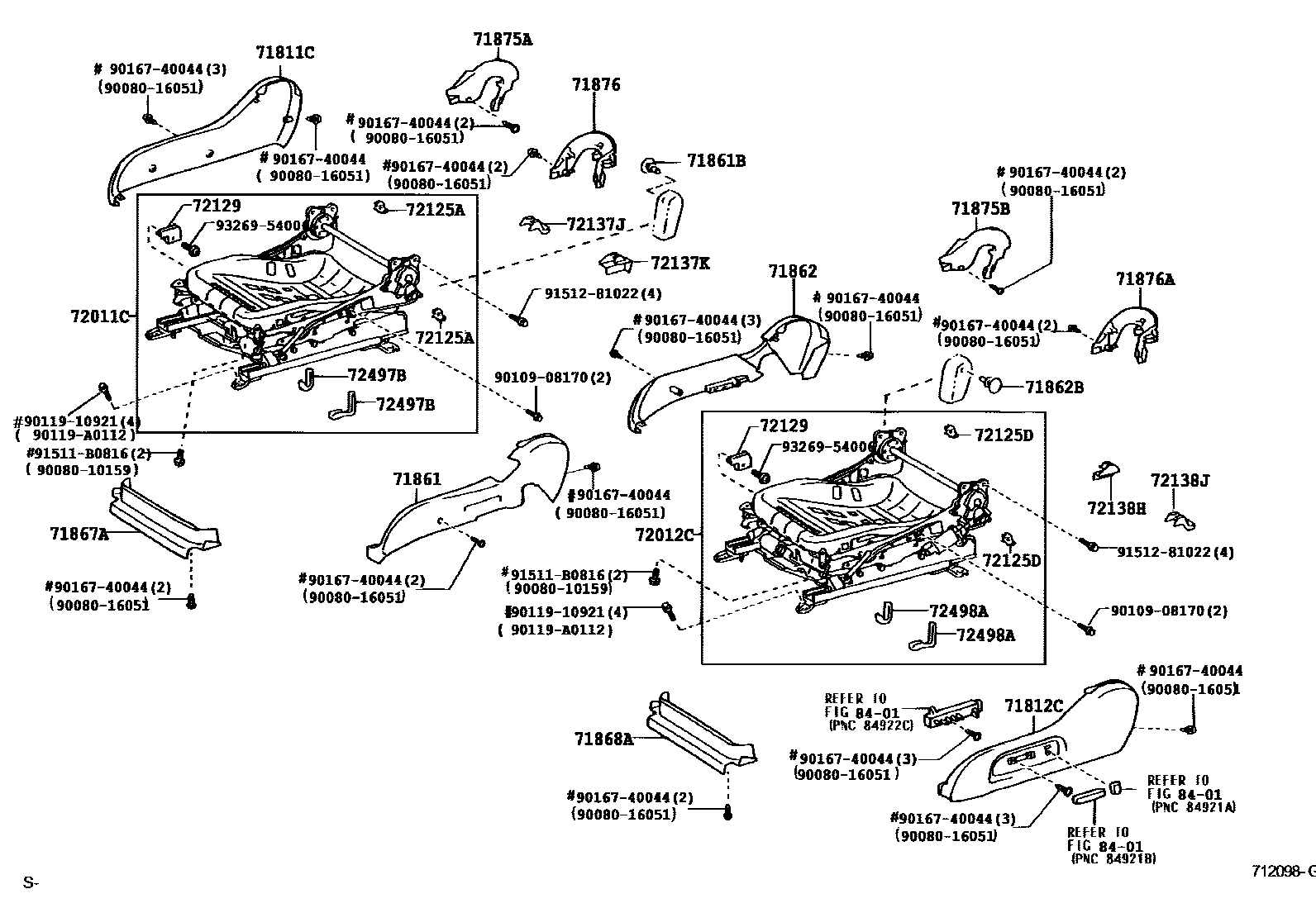 Toyota CAMRY 前排座椅和座椅滑轨 EPC diagram — 712098G