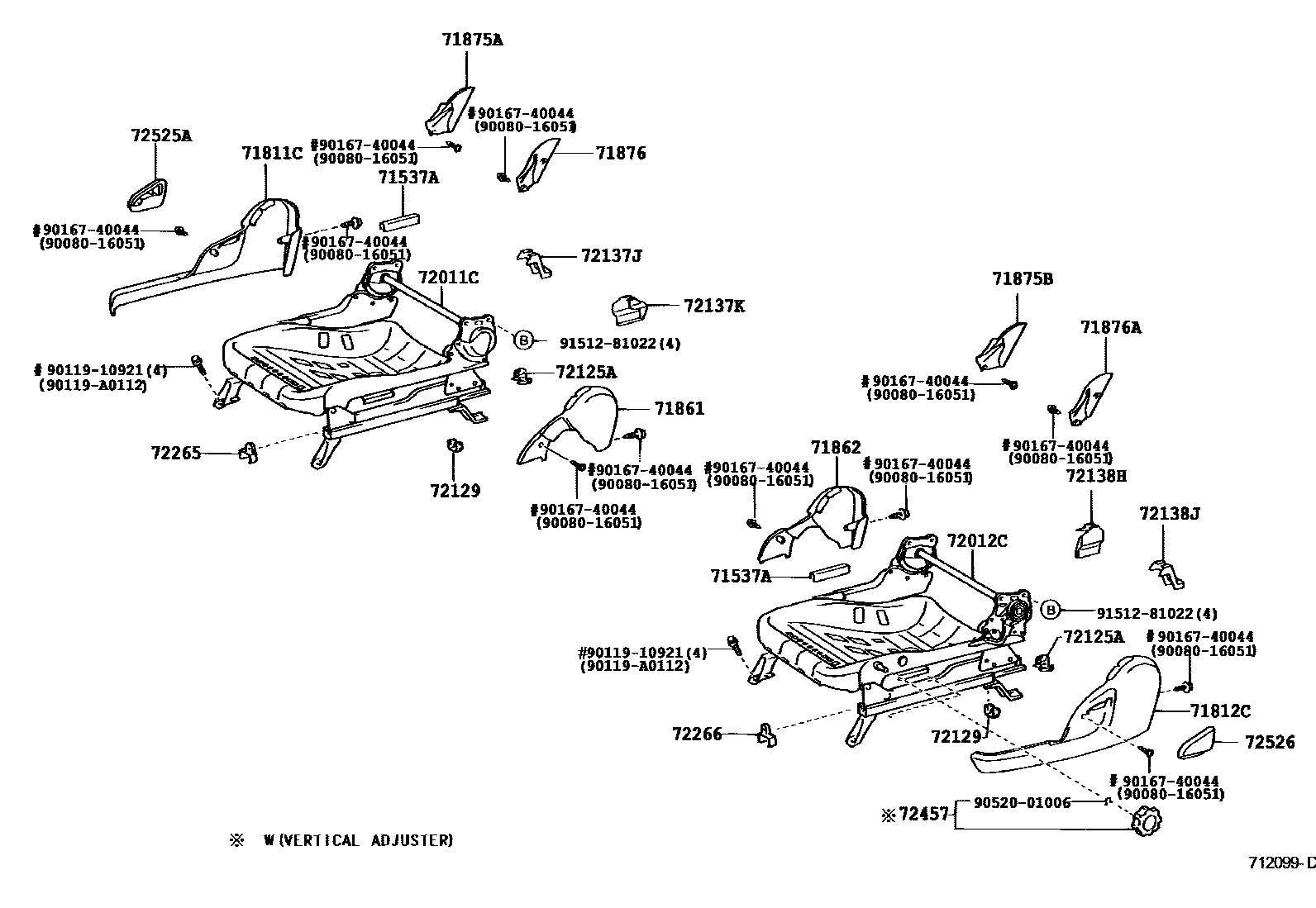 Toyota CAMRY 前排座椅和座椅滑轨 EPC diagram — 712099D
