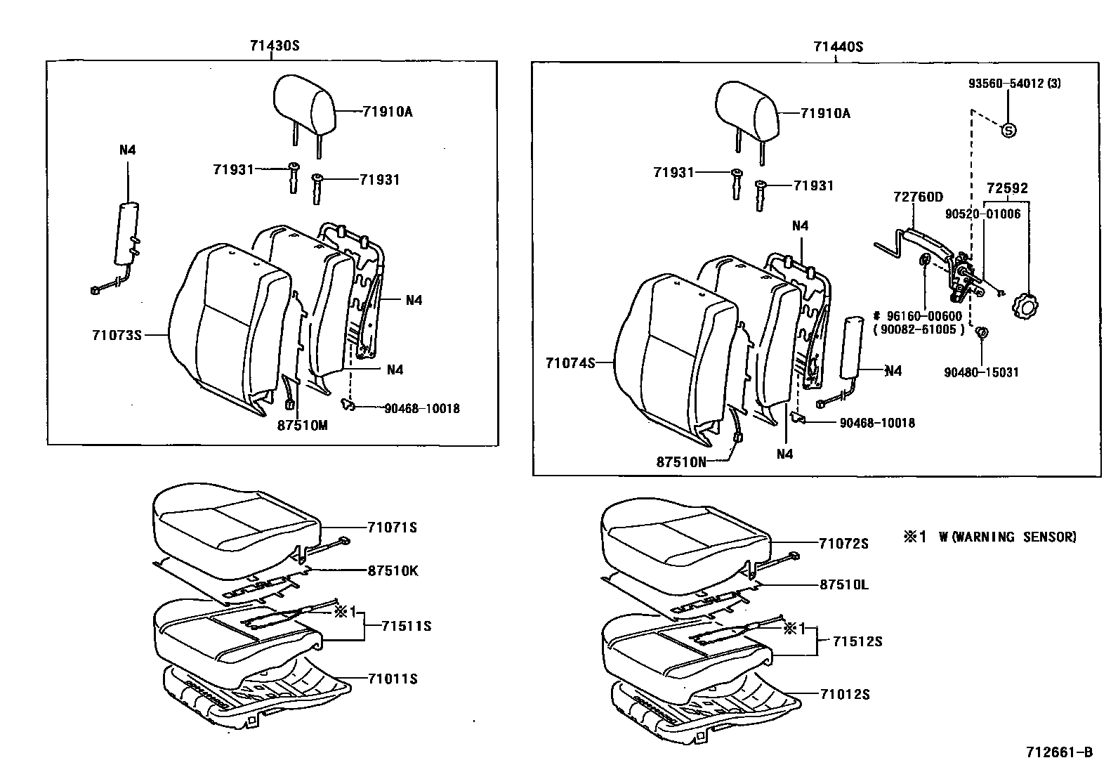 Toyota CAMRY 前排座椅和座椅滑轨 EPC diagram — 712661B