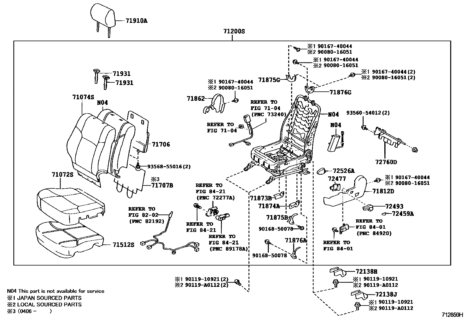 Toyota CAMRY 前排座椅和座椅滑轨 EPC diagram — 712859H