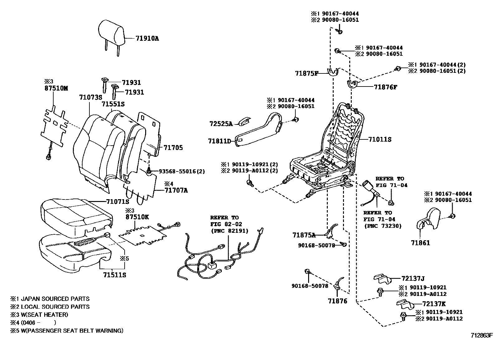 Toyota CAMRY 前排座椅和座椅滑轨 EPC diagram — 712863F