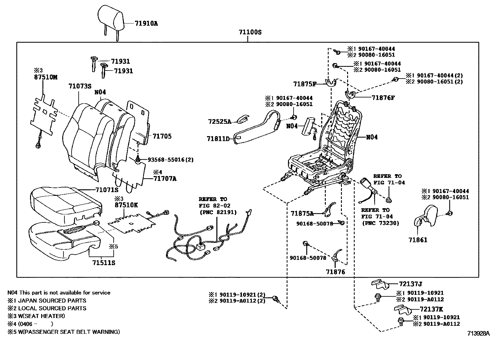 Toyota CAMRY 前排座椅和座椅滑轨 EPC diagram — 713928A
