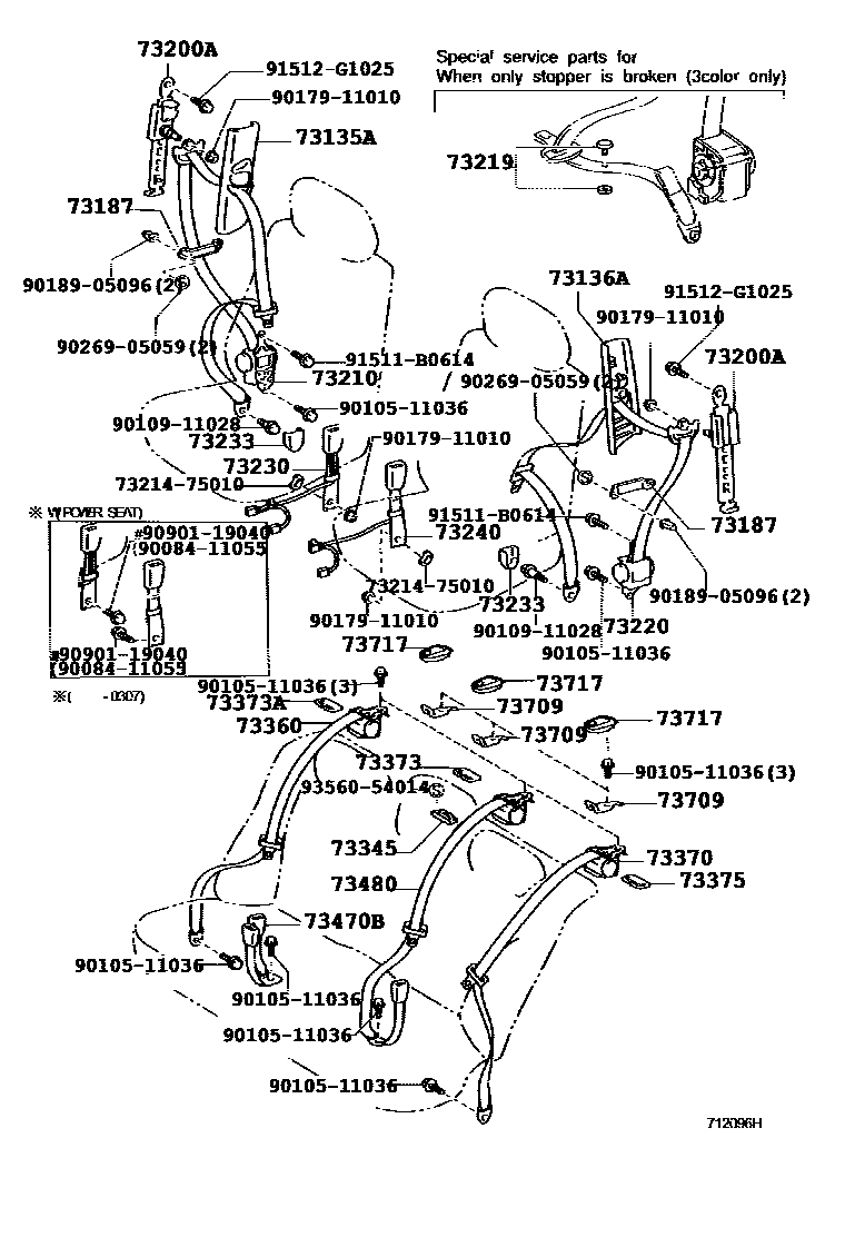 Toyota CAMRY 安全带和儿童保护座椅 EPC diagram — 712096H