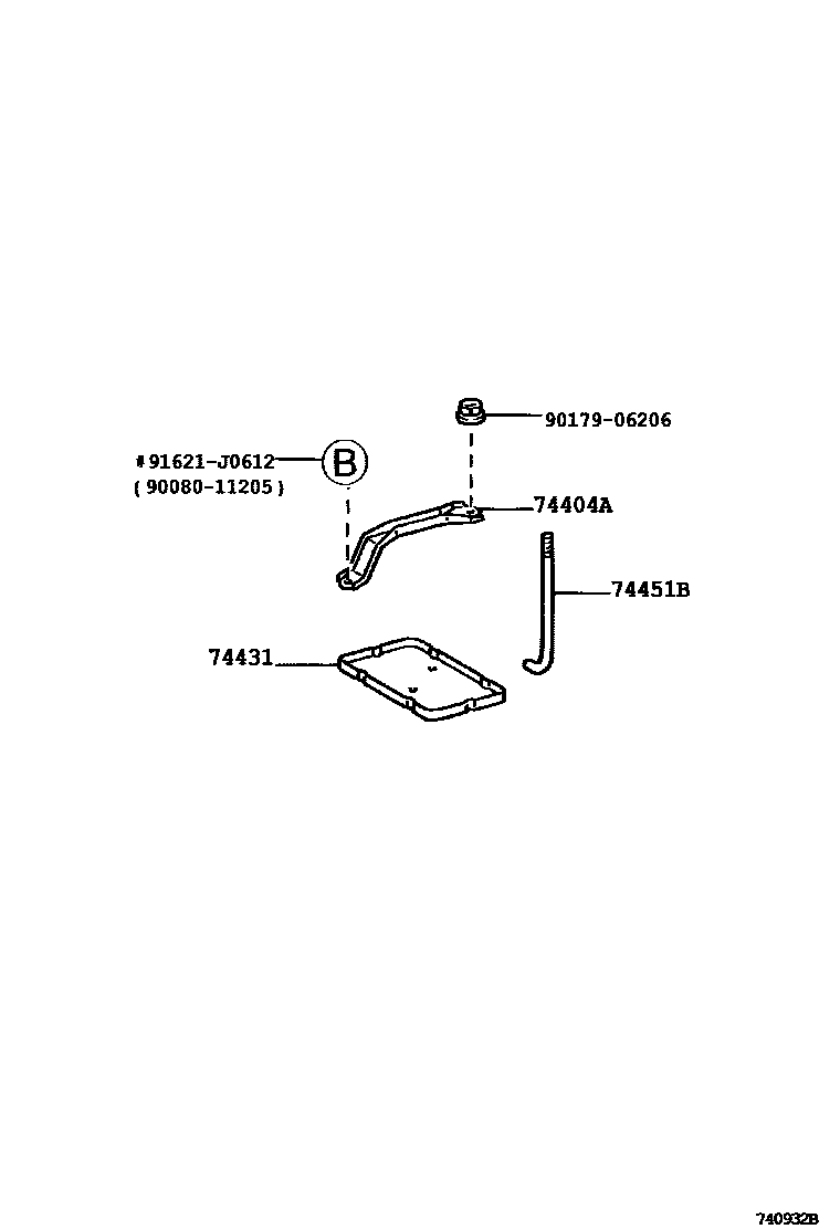 Toyota CAMRY battery holder EPC diagram — 740932B