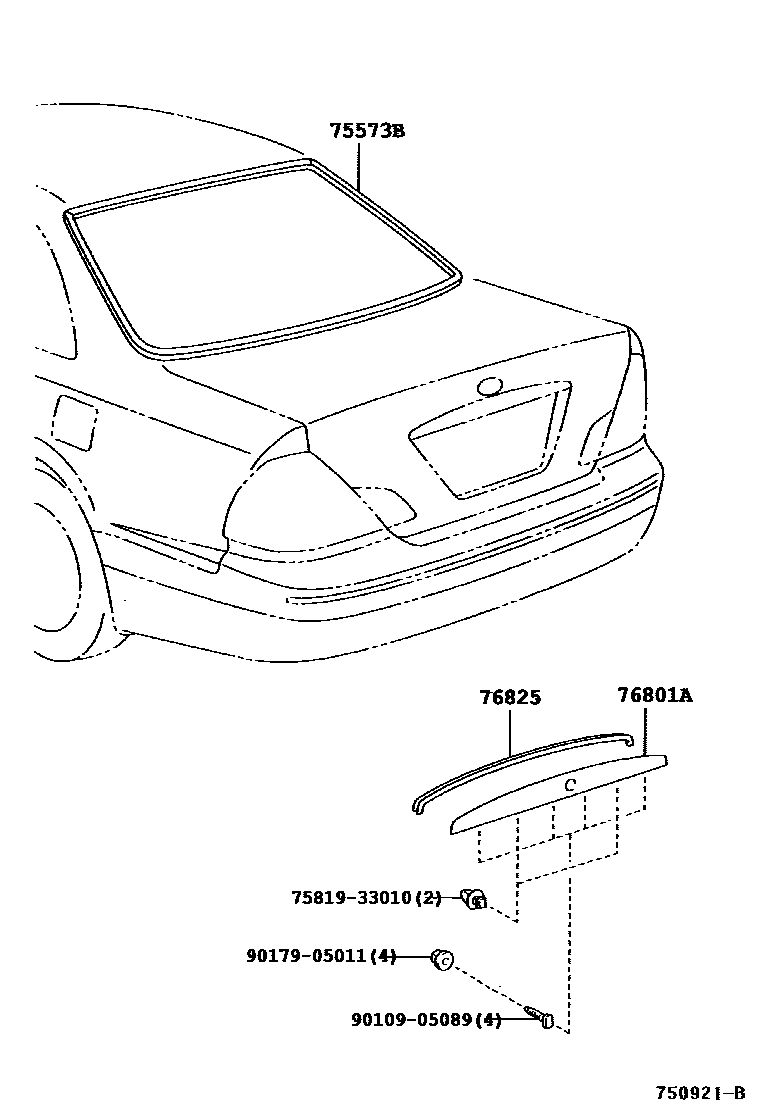 Toyota CAMRY 后防护条 EPC diagram — 750921B