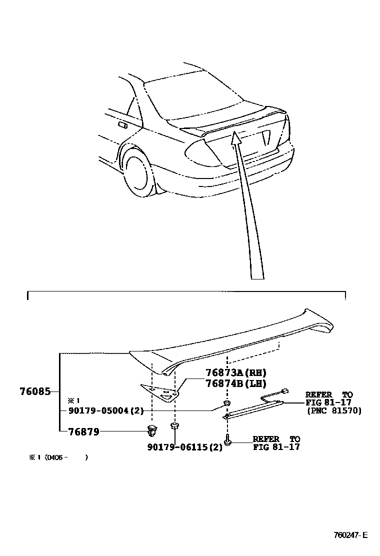 Toyota CAMRY 挡泥板和扰流板 EPC diagram — 760247E