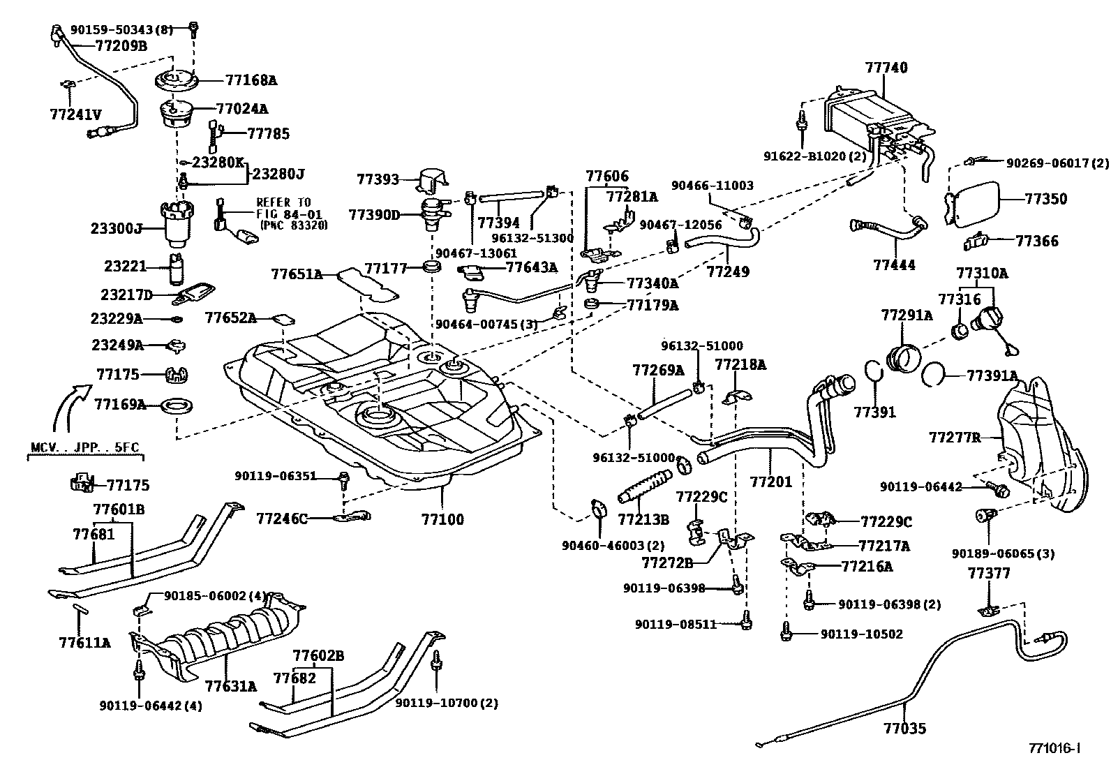 Toyota CAMRY 燃油箱和燃油管 EPC diagram — 771016I