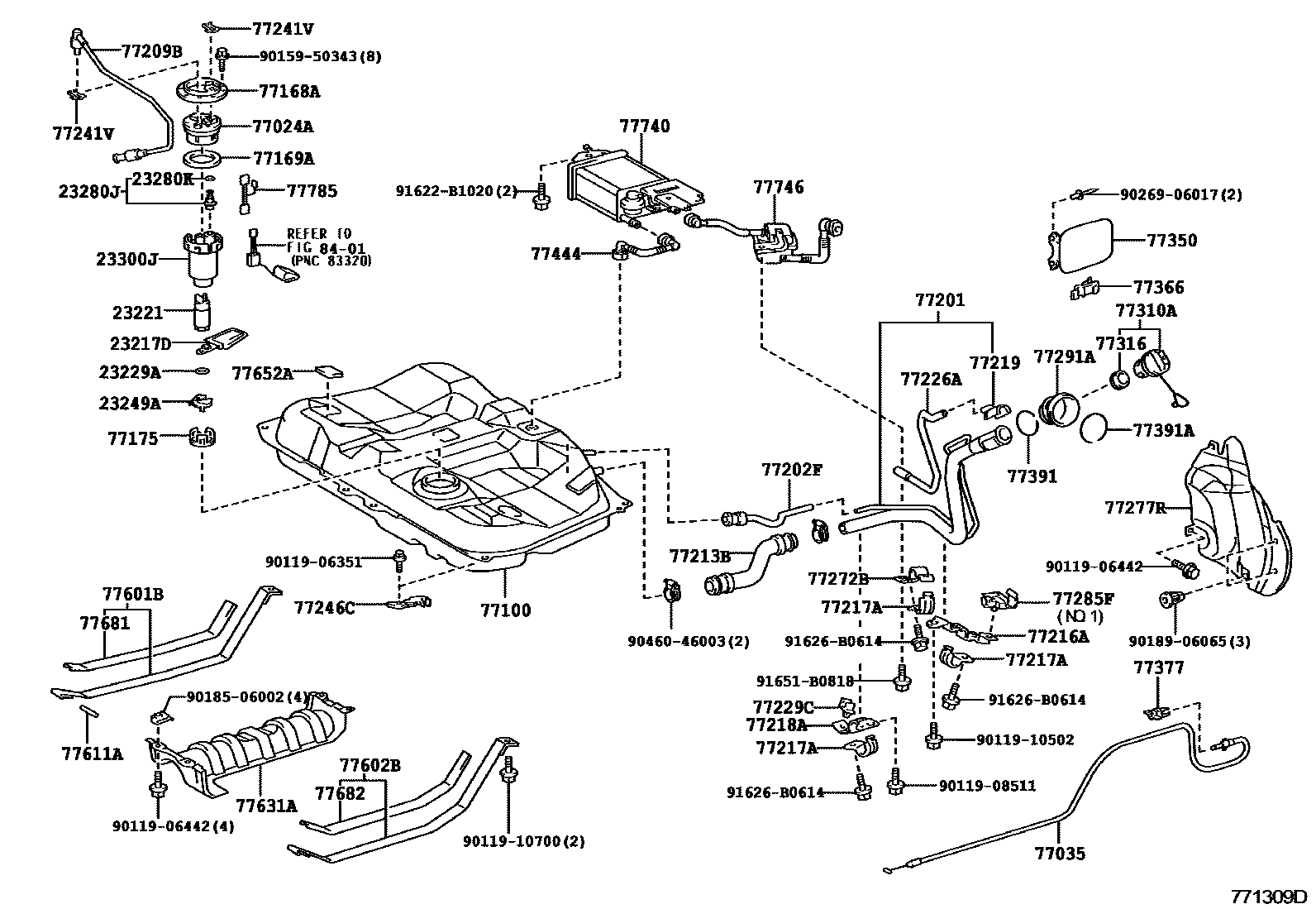 Toyota CAMRY 燃油箱和燃油管 EPC diagram — 771309D