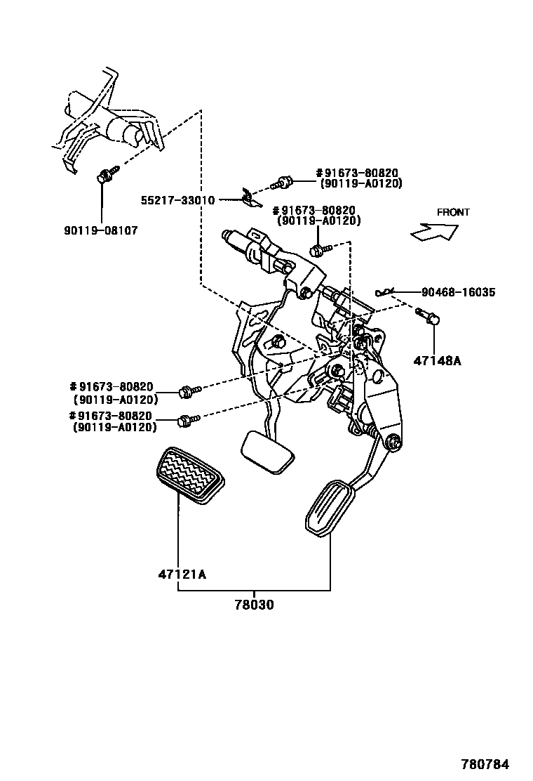 Toyota CAMRY accelerator pedal connecting rod EPC diagram — 780784