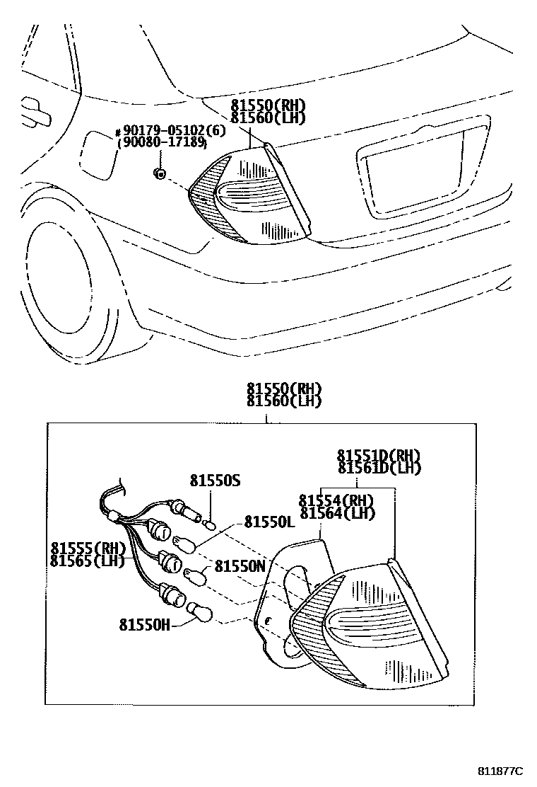 Toyota CAMRY 后组合灯 EPC diagram — 811877C