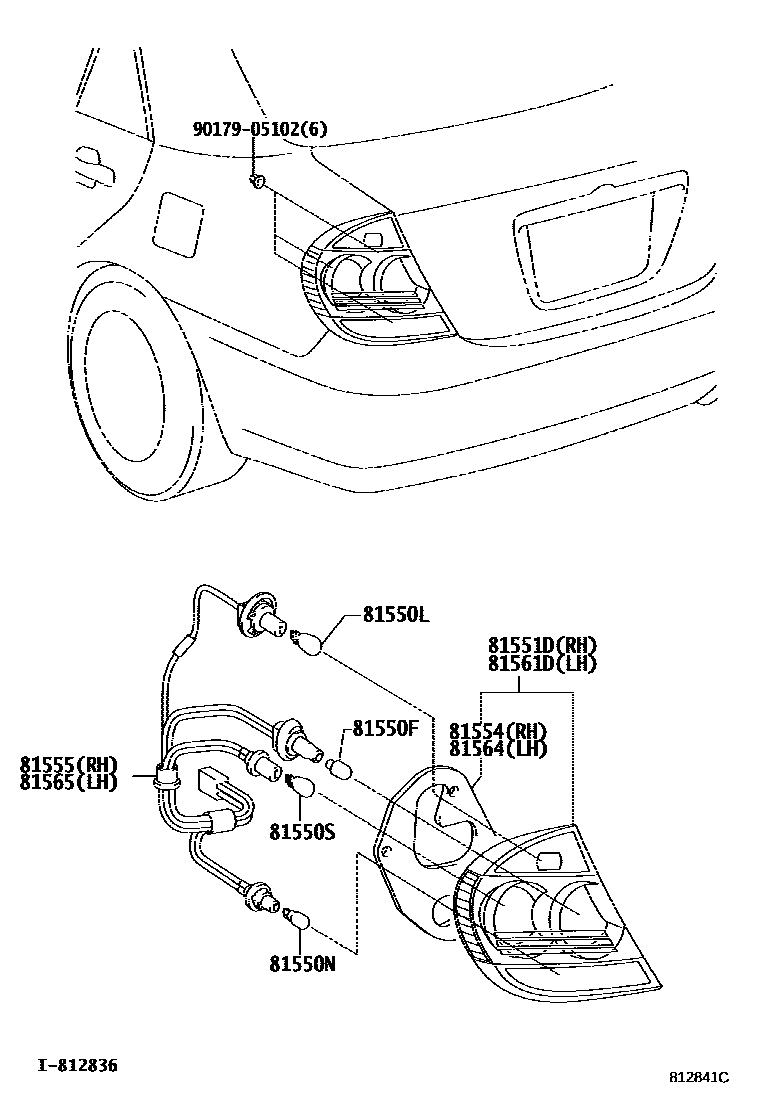Toyota CAMRY 后组合灯 EPC diagram — 812841C