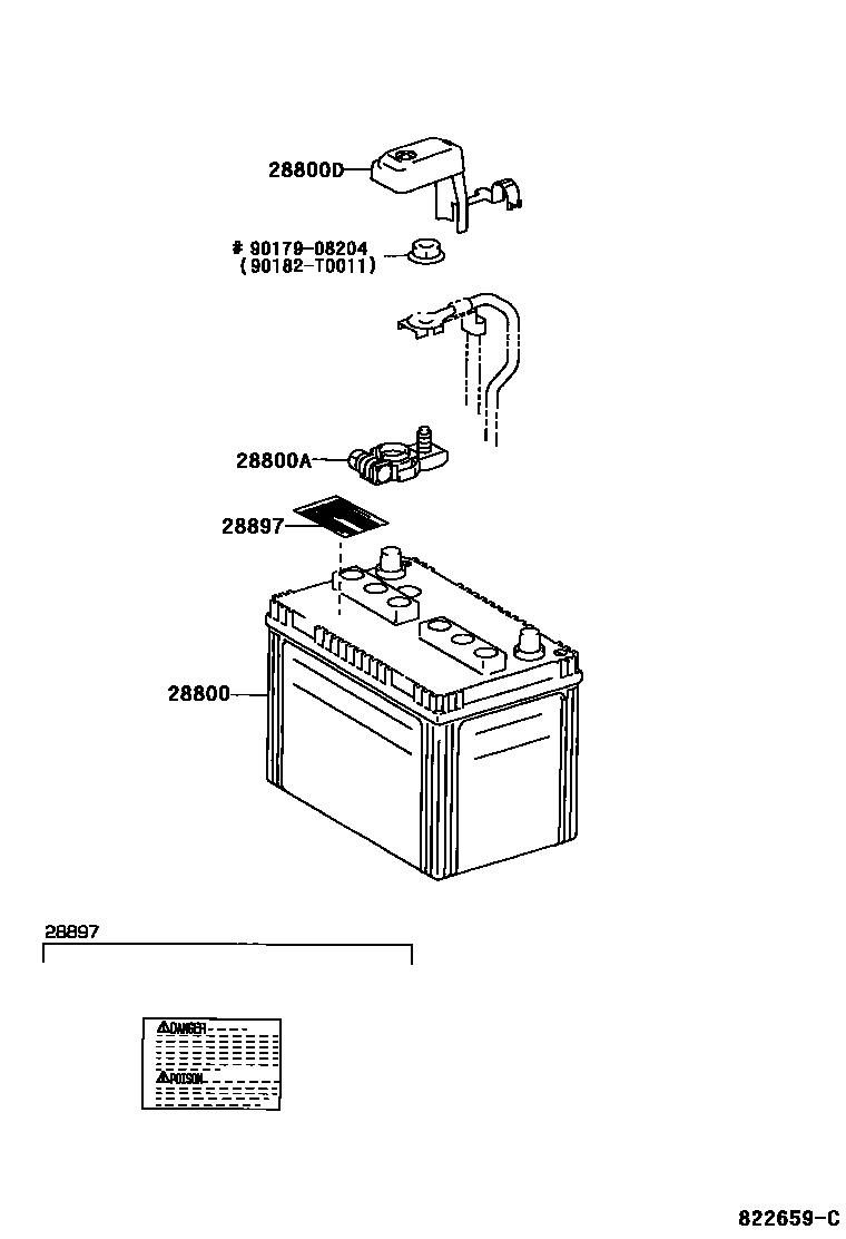 Toyota CAMRY 蓄电池和蓄电池电缆 EPC diagram — 822659C