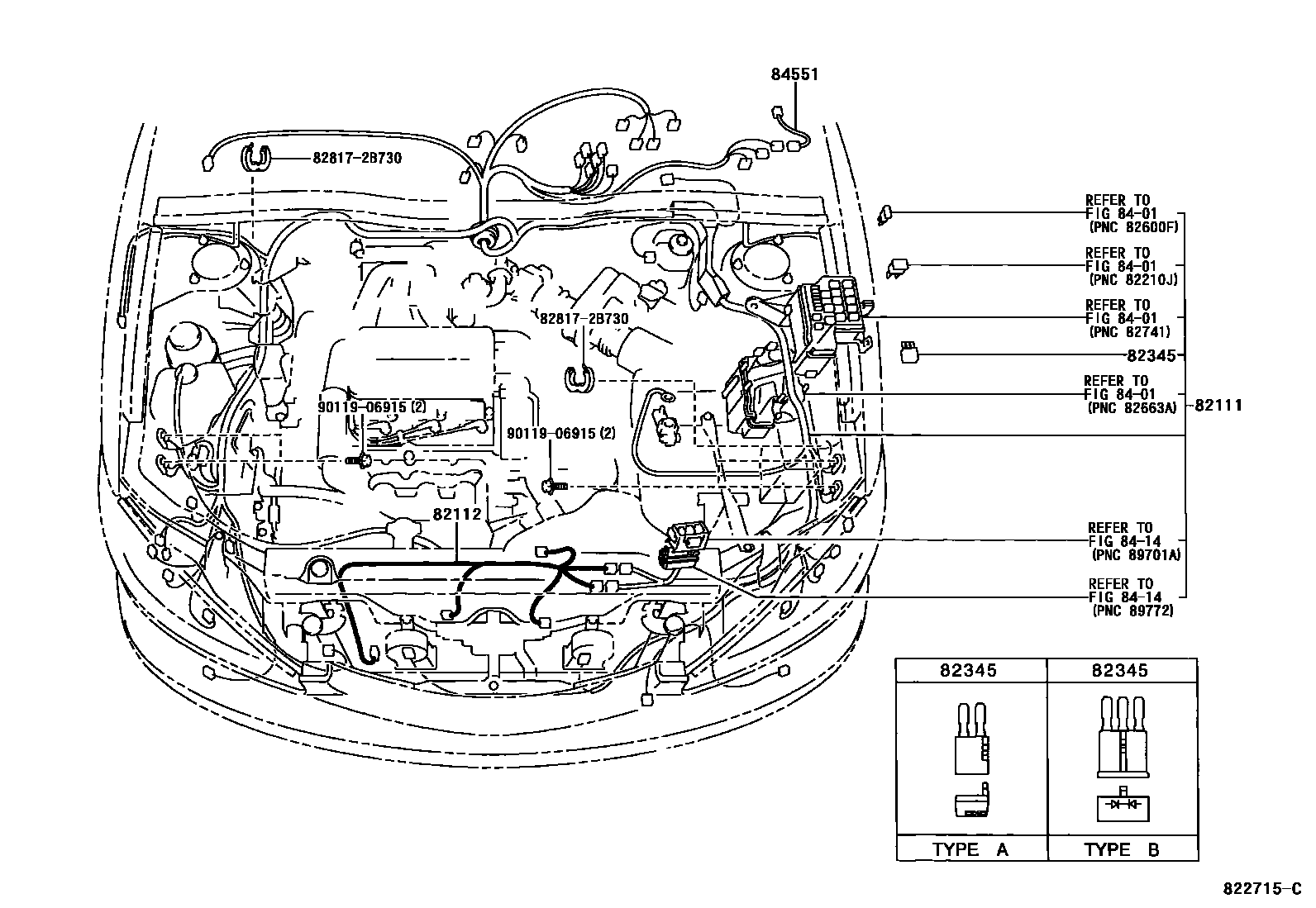 Toyota CAMRY 线束和卡夹 EPC diagram — 822715C