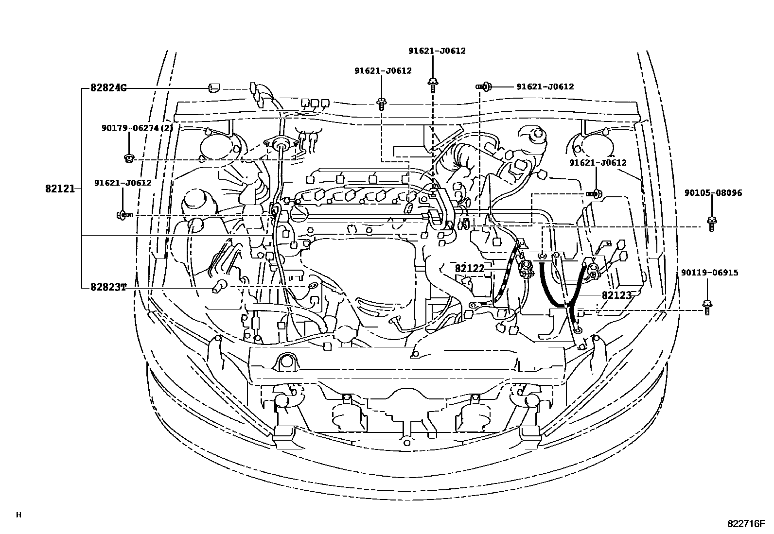 Toyota CAMRY 线束和卡夹 EPC diagram — 822716F