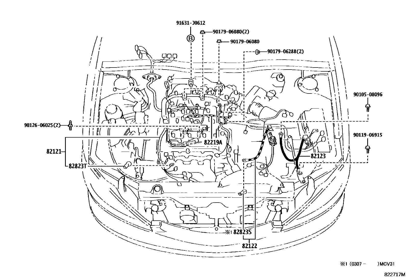 Toyota CAMRY 线束和卡夹 EPC diagram — 822717M