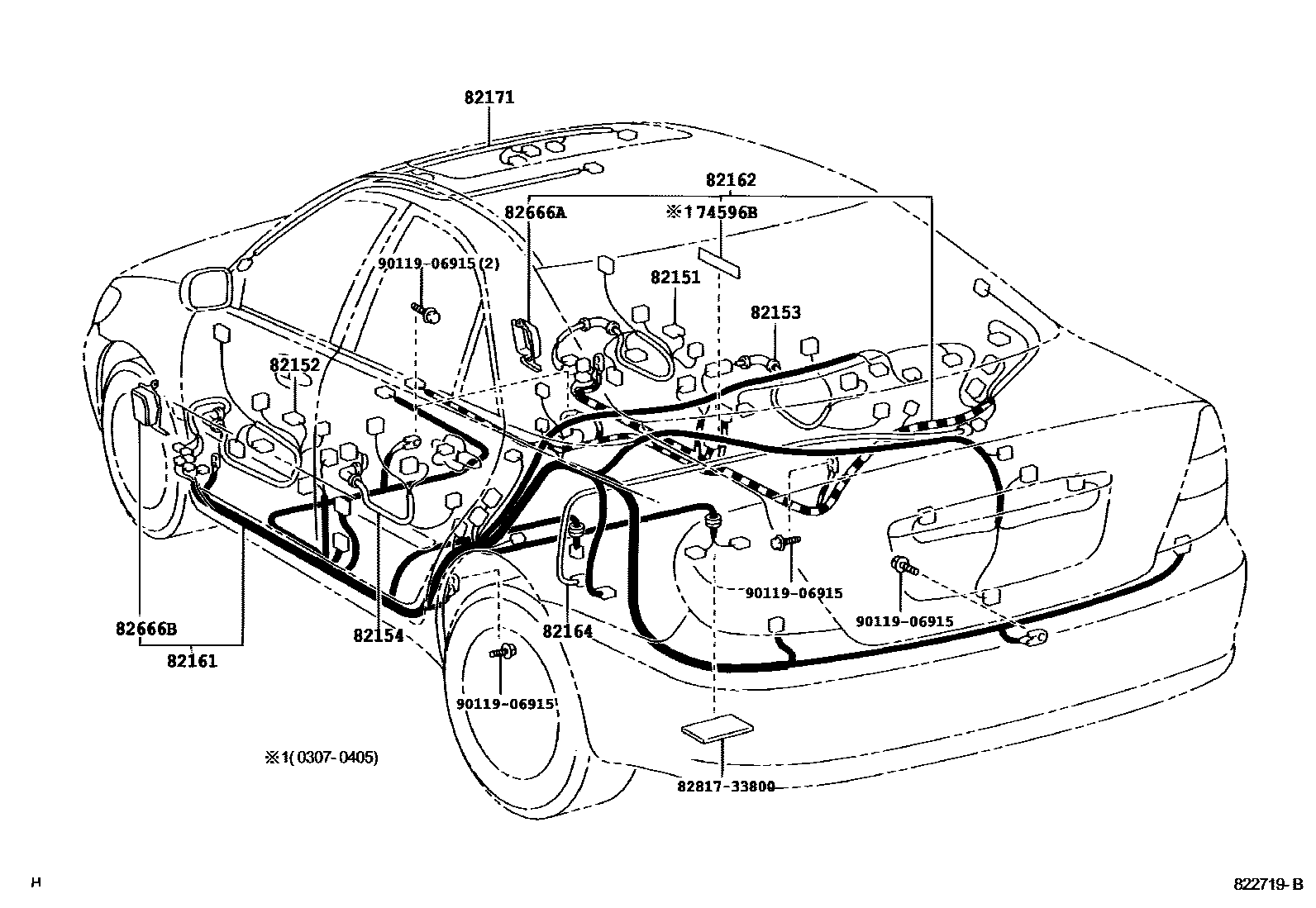 Toyota CAMRY 线束和卡夹 EPC diagram — 822719B