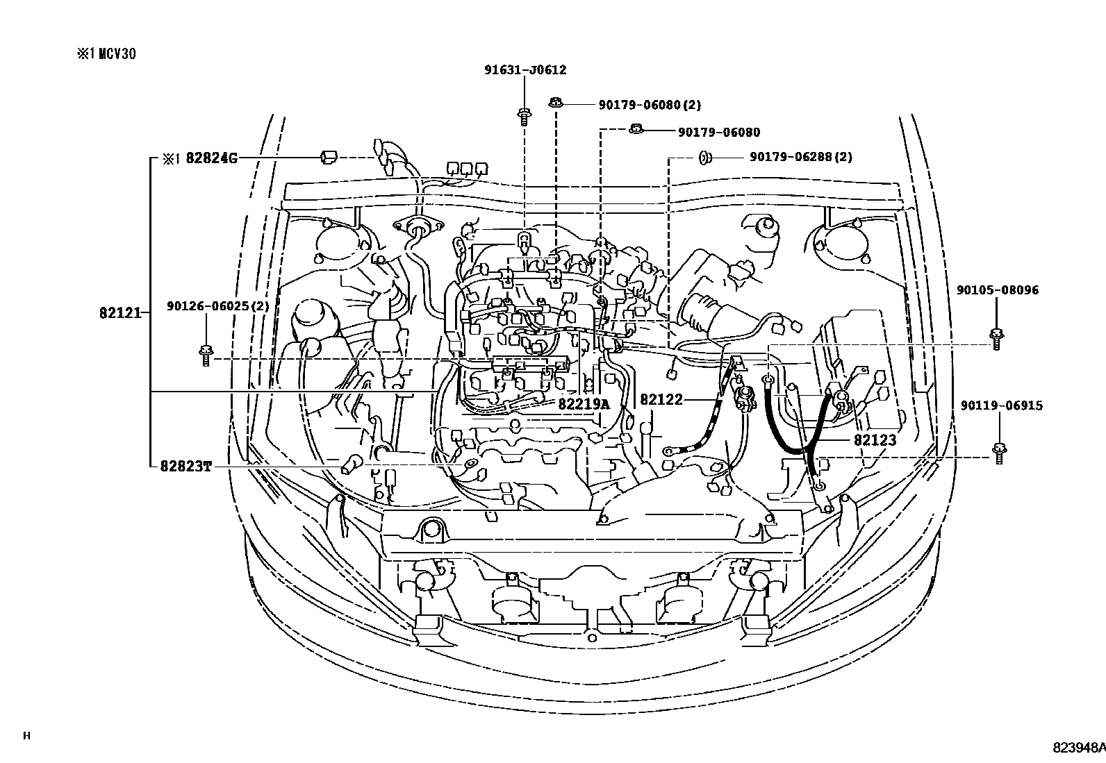 Toyota CAMRY 线束和卡夹 EPC diagram — 823948A