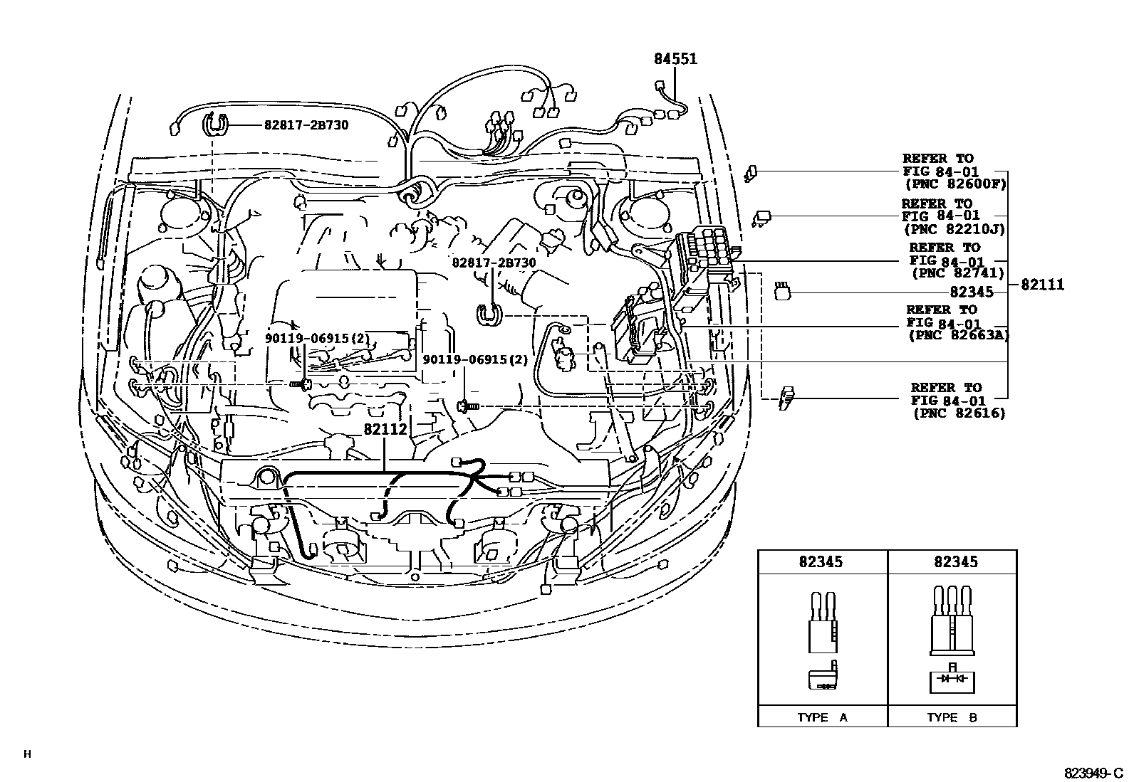 Toyota CAMRY 线束和卡夹 EPC diagram — 823949C