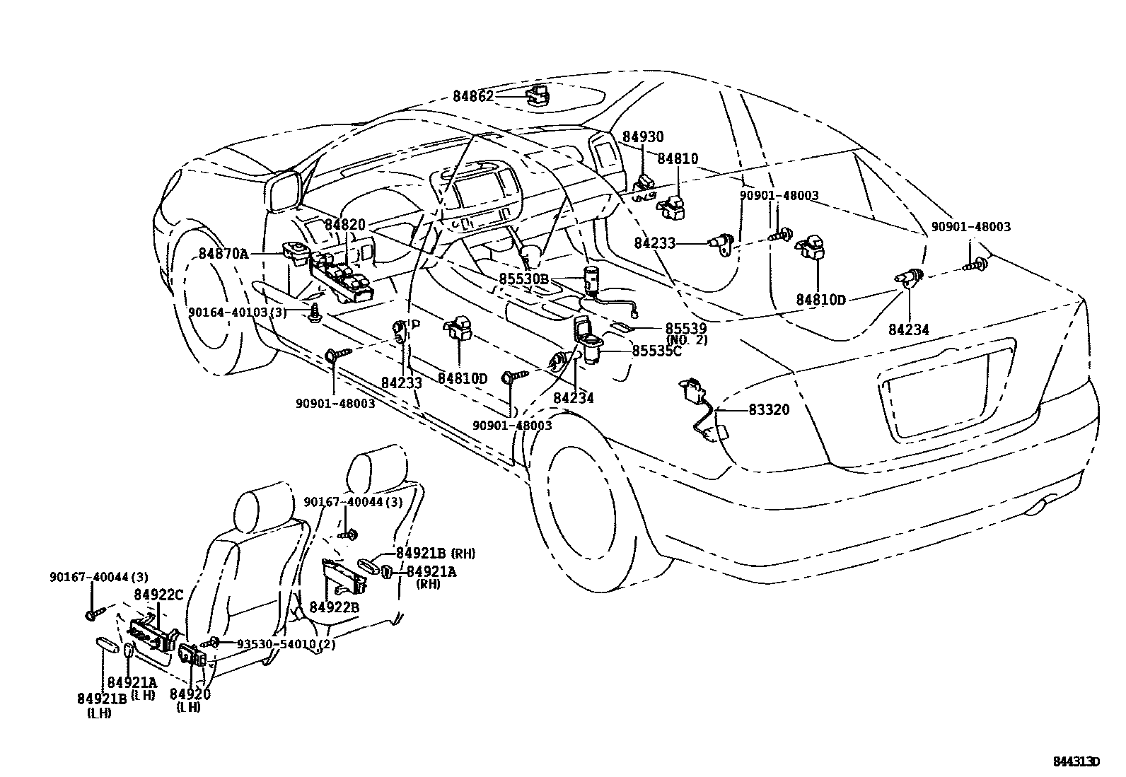 Toyota CAMRY 开关和继电器和ECU EPC diagram — 844313D