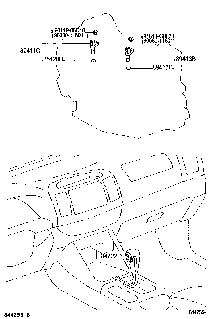 Toyota CAMRY 超速档和电子控制变速器 EPC diagram — 844255E