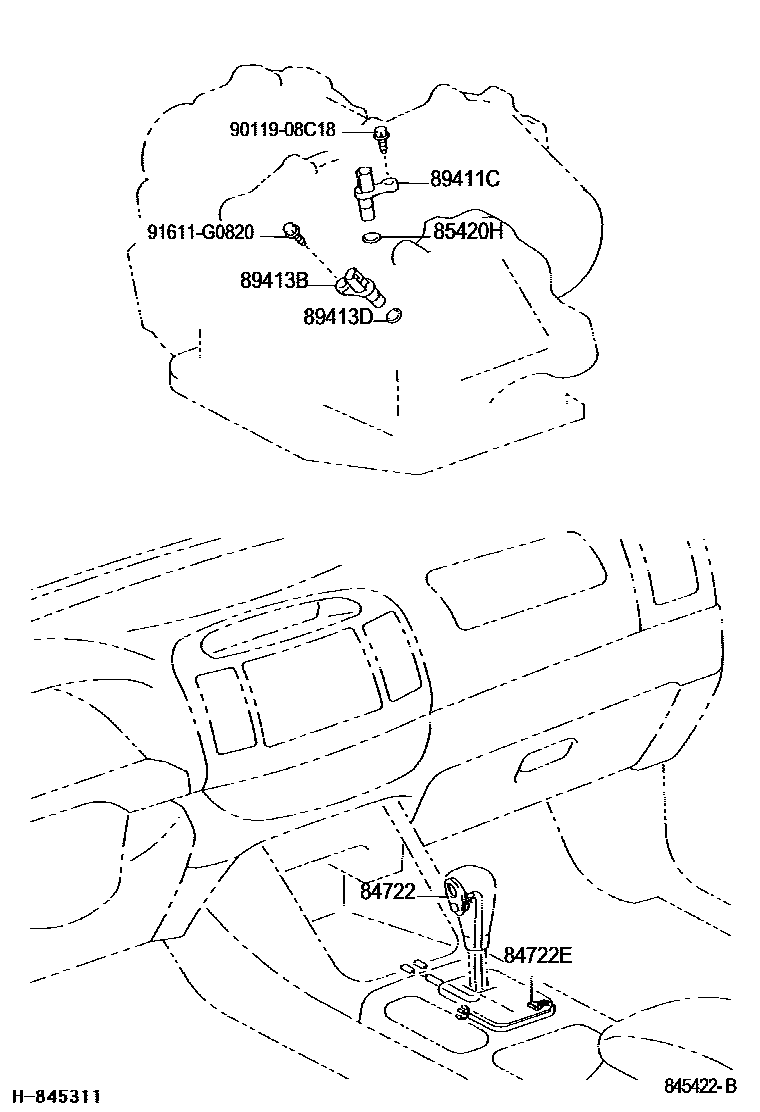 Toyota CAMRY 超速档和电子控制变速器 EPC diagram — 845422B