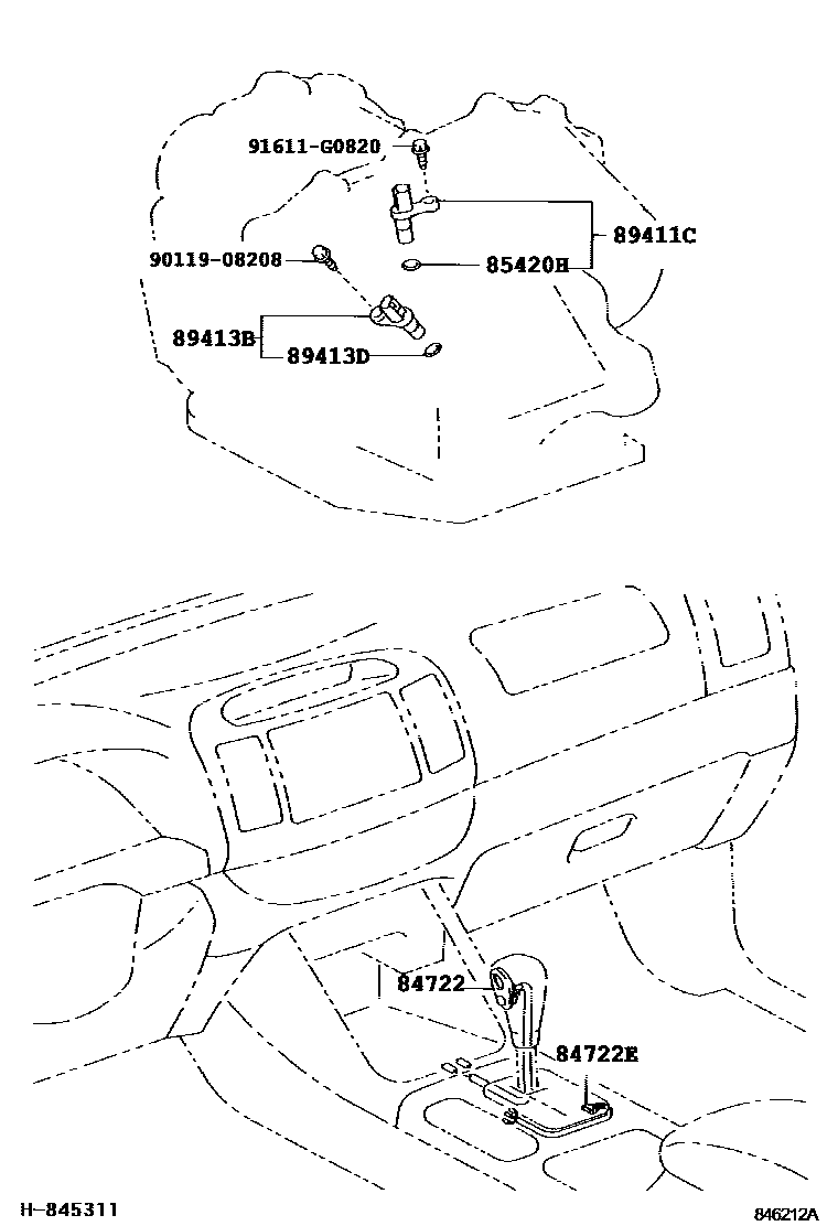 Toyota CAMRY 超速档和电子控制变速器 EPC diagram — 846212A
