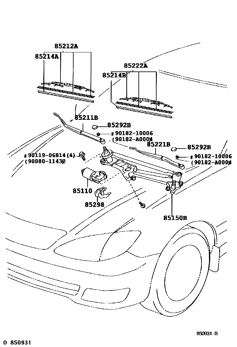 Toyota CAMRY 挡风玻璃刮水器 EPC diagram — 850931B