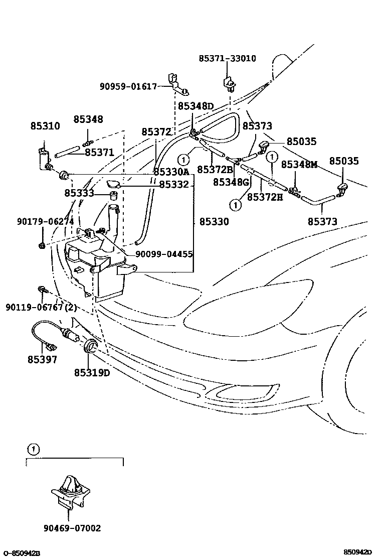 Toyota CAMRY 挡风玻璃清洗器 EPC diagram — 850942D