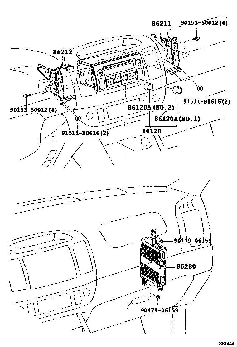 Toyota CAMRY 收音机、放大器和冷凝器 EPC diagram — 861444D