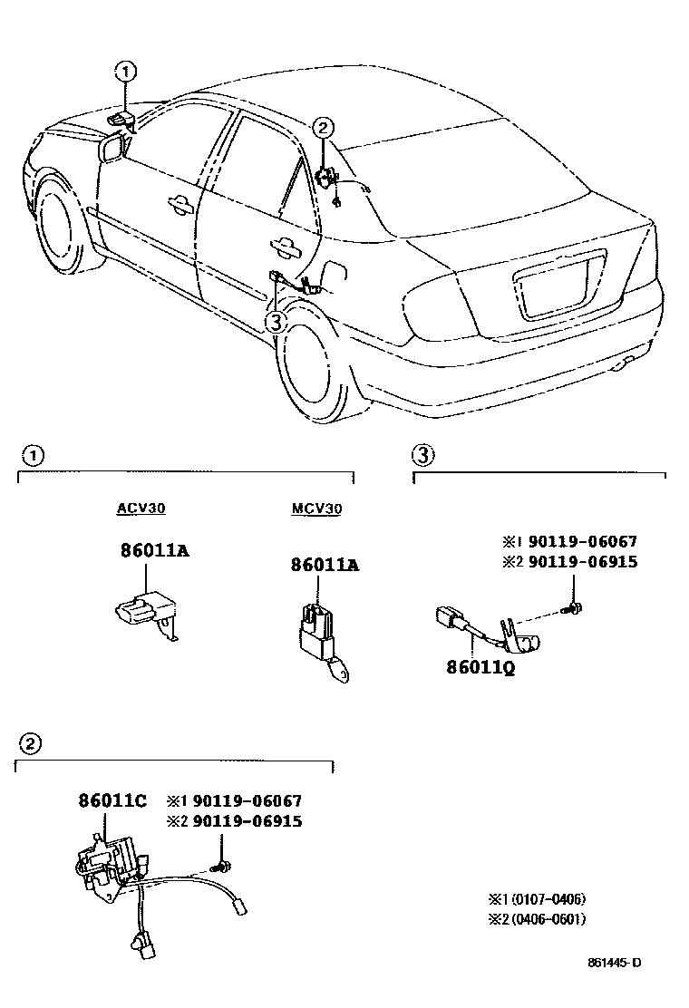 Toyota CAMRY 收音机、放大器和冷凝器 EPC diagram — 861445D