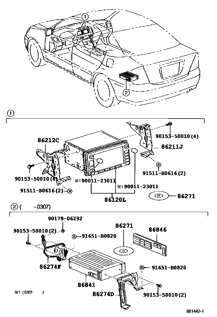Toyota CAMRY 导航和前监视器显示屏 EPC diagram — 861442I